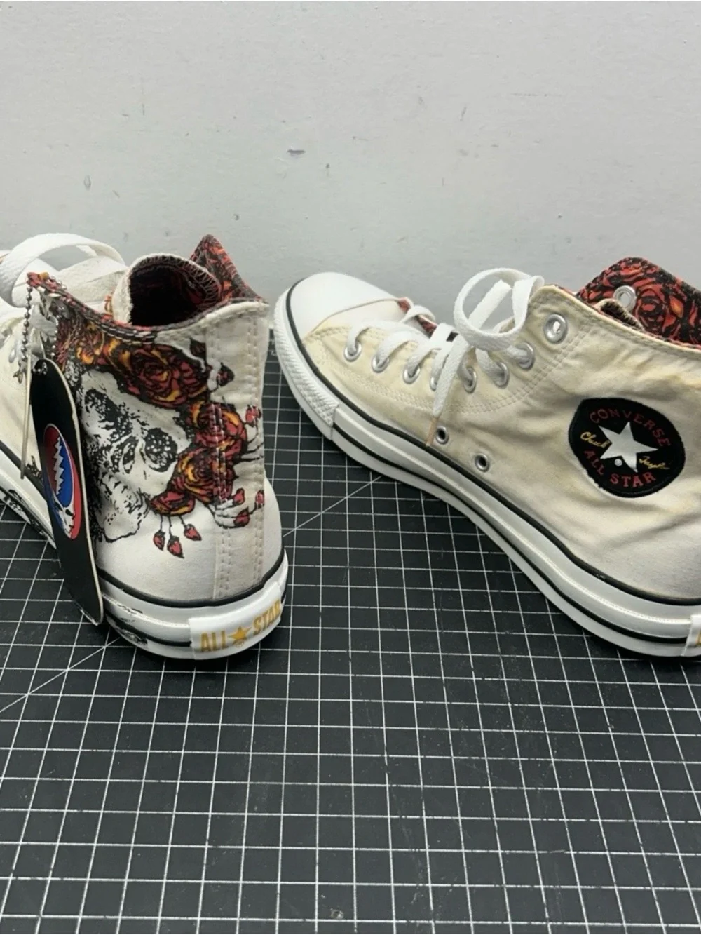 Grateful Dead Converse High Top Sneakers in Cream with Black Accents